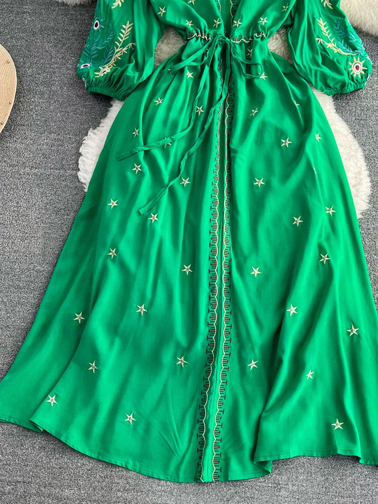 Emerald green mexican dress