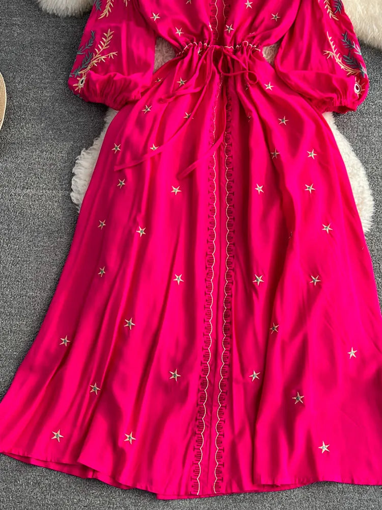 Pink embroidered mexican dress