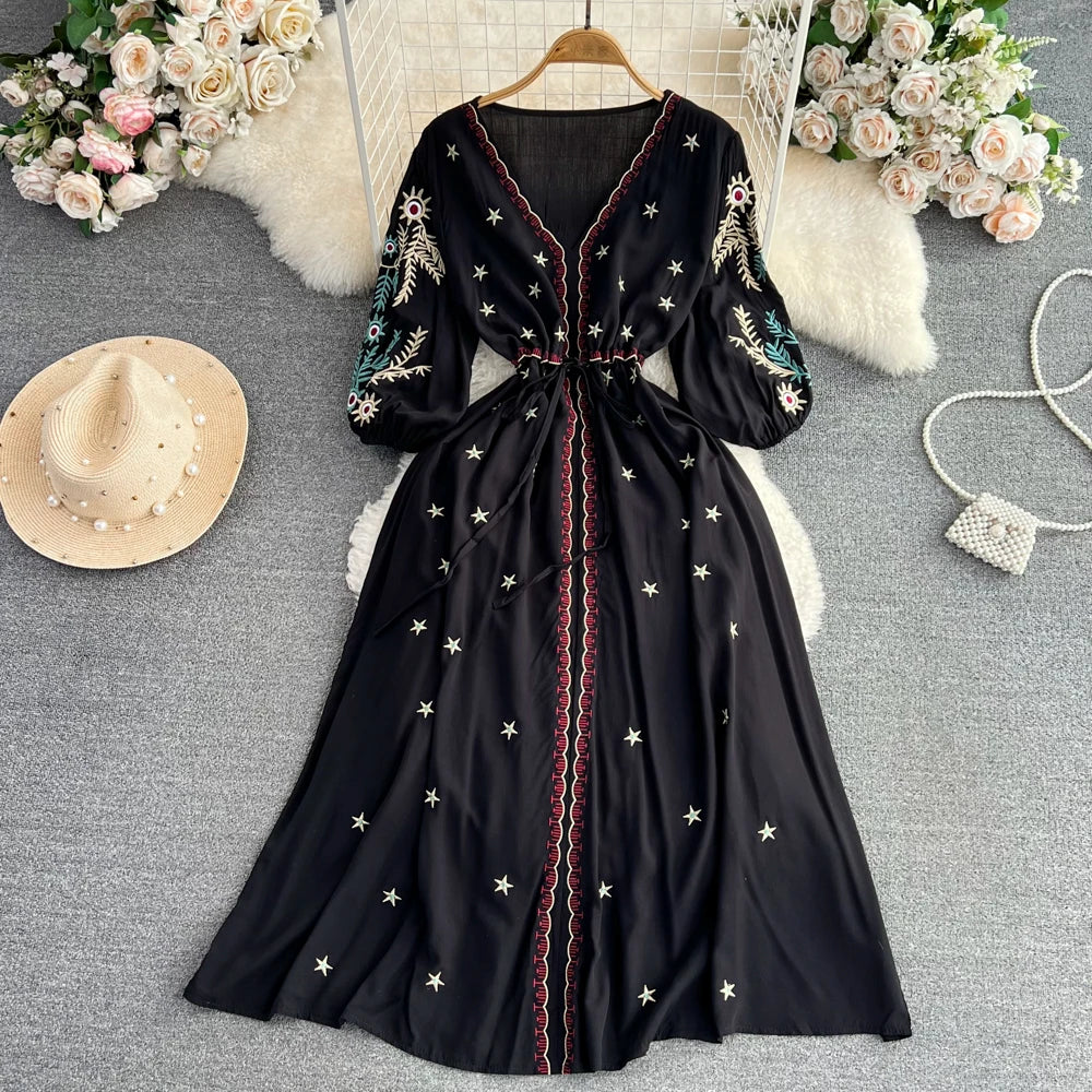 elegant black mexican long dress