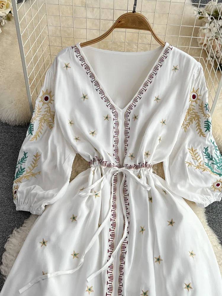 White mexican style flowers dress