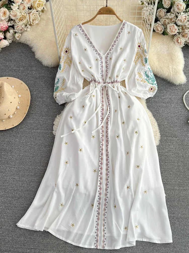 White mexican style flowers dress