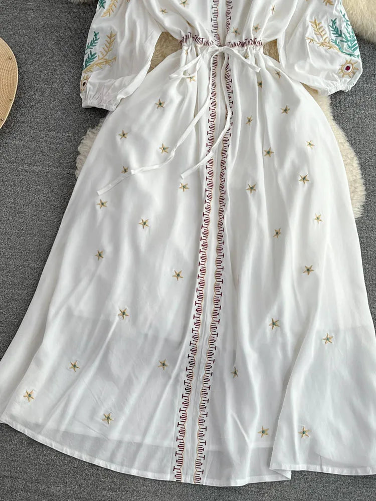 White mexican style flowers dress