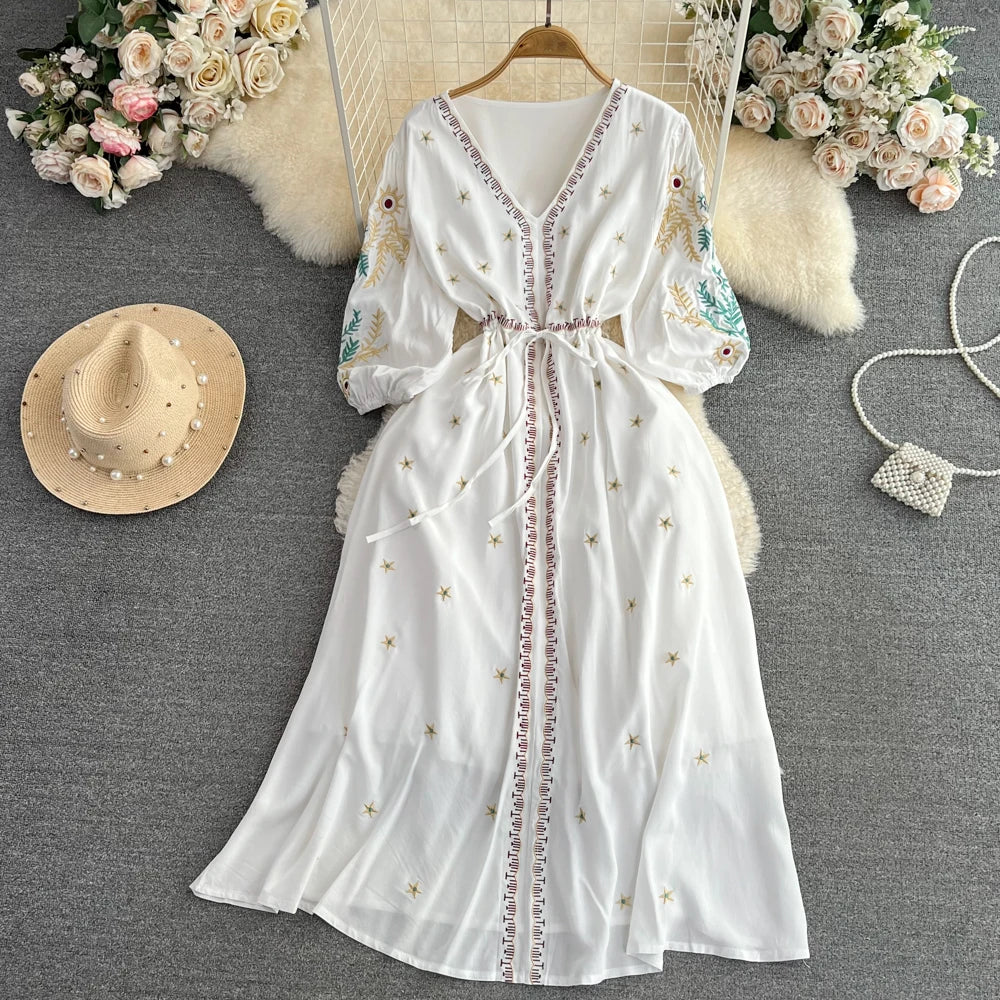 White mexican style flowers dress