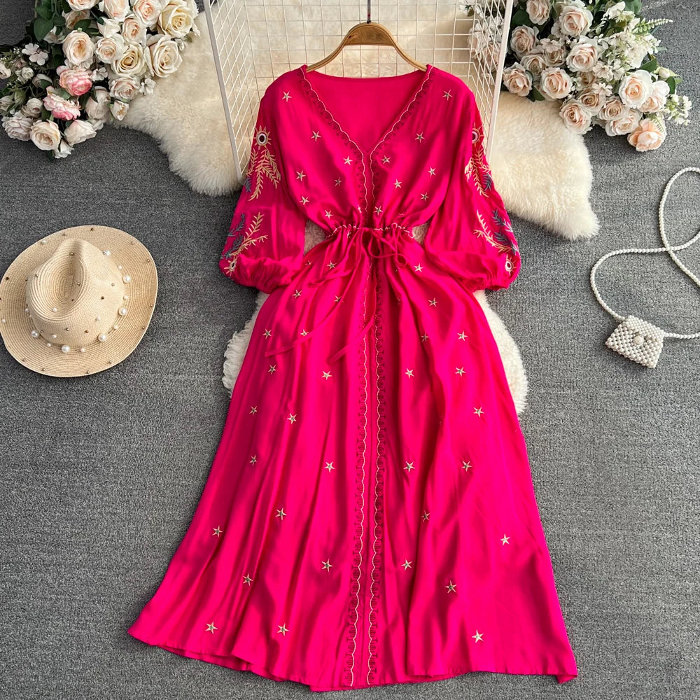 Pink embroidered mexican dress