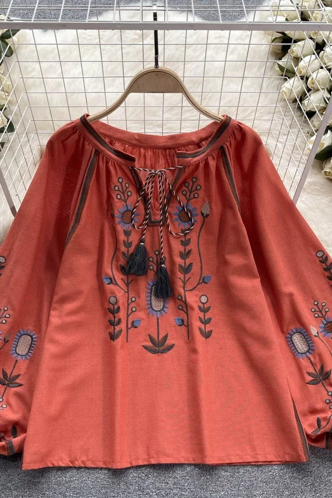 Embroidered mexican blouse orange