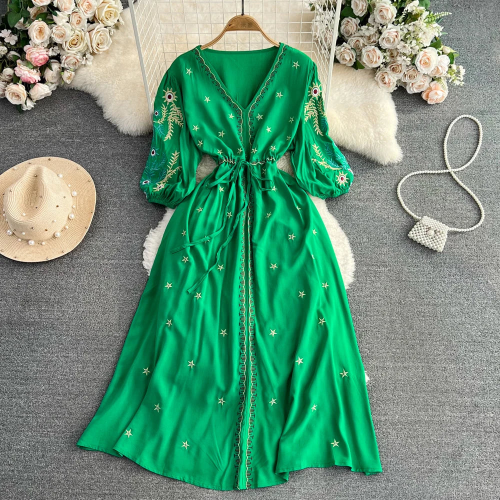 Emerald green mexican dress