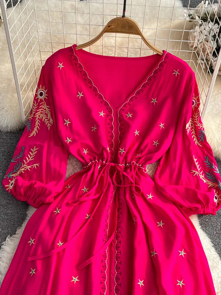 Pink embroidered mexican dress