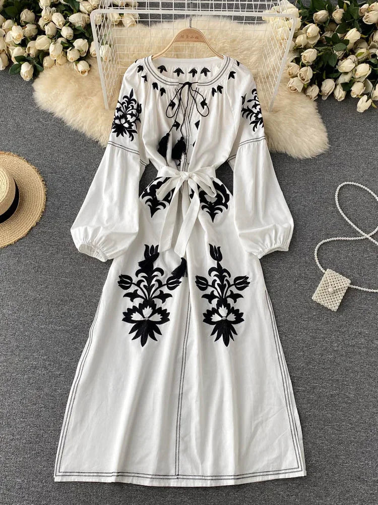 Mexican style white and black dress