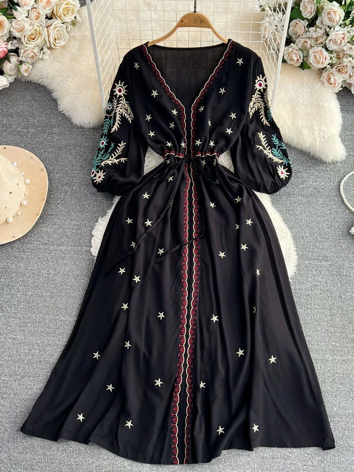 elegant black mexican long dress