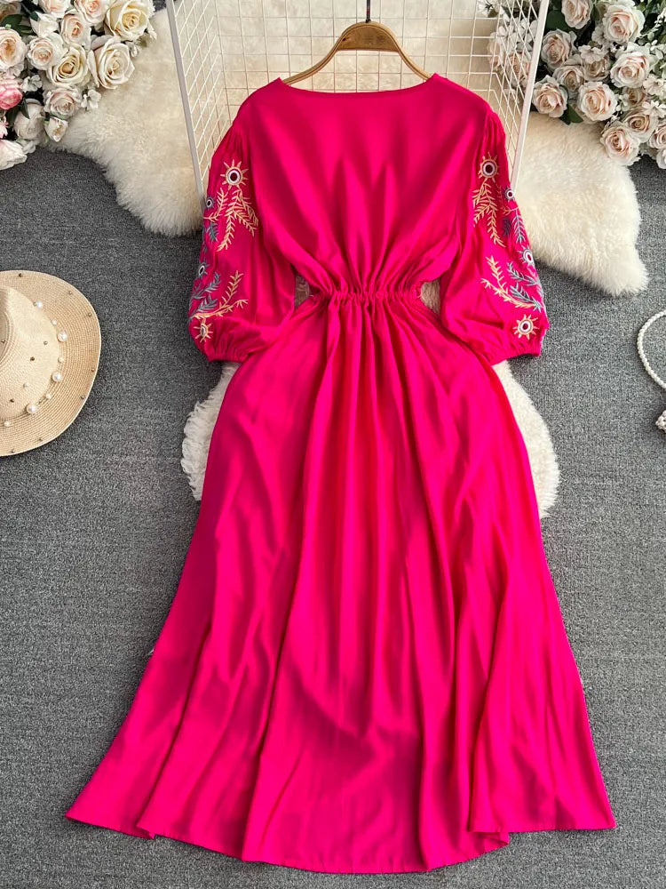 Pink embroidered mexican dress