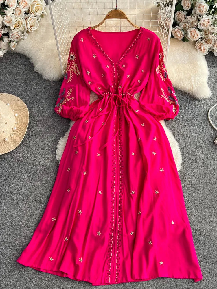 Pink embroidered mexican dress