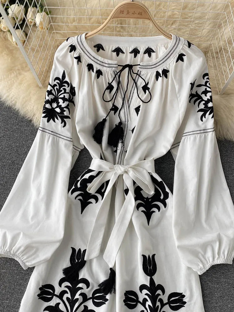 Mexican style white and black dress