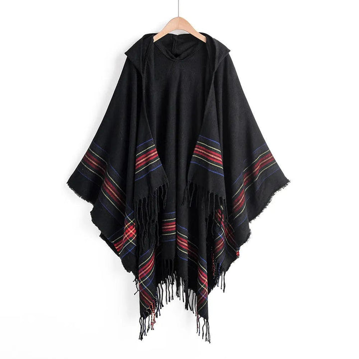 Autumn New Women Cape Coat Cashmere Fringe Poncho Oblique Stripe Vintage Cloak Coat Bohemian Shawl Hooded Shawl Man Streetwear