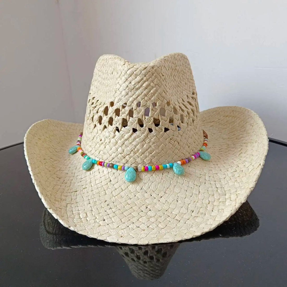 Beige Mexican straw cowboy hat