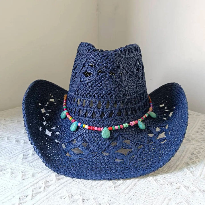 Blue Mexican straw cowboy hat