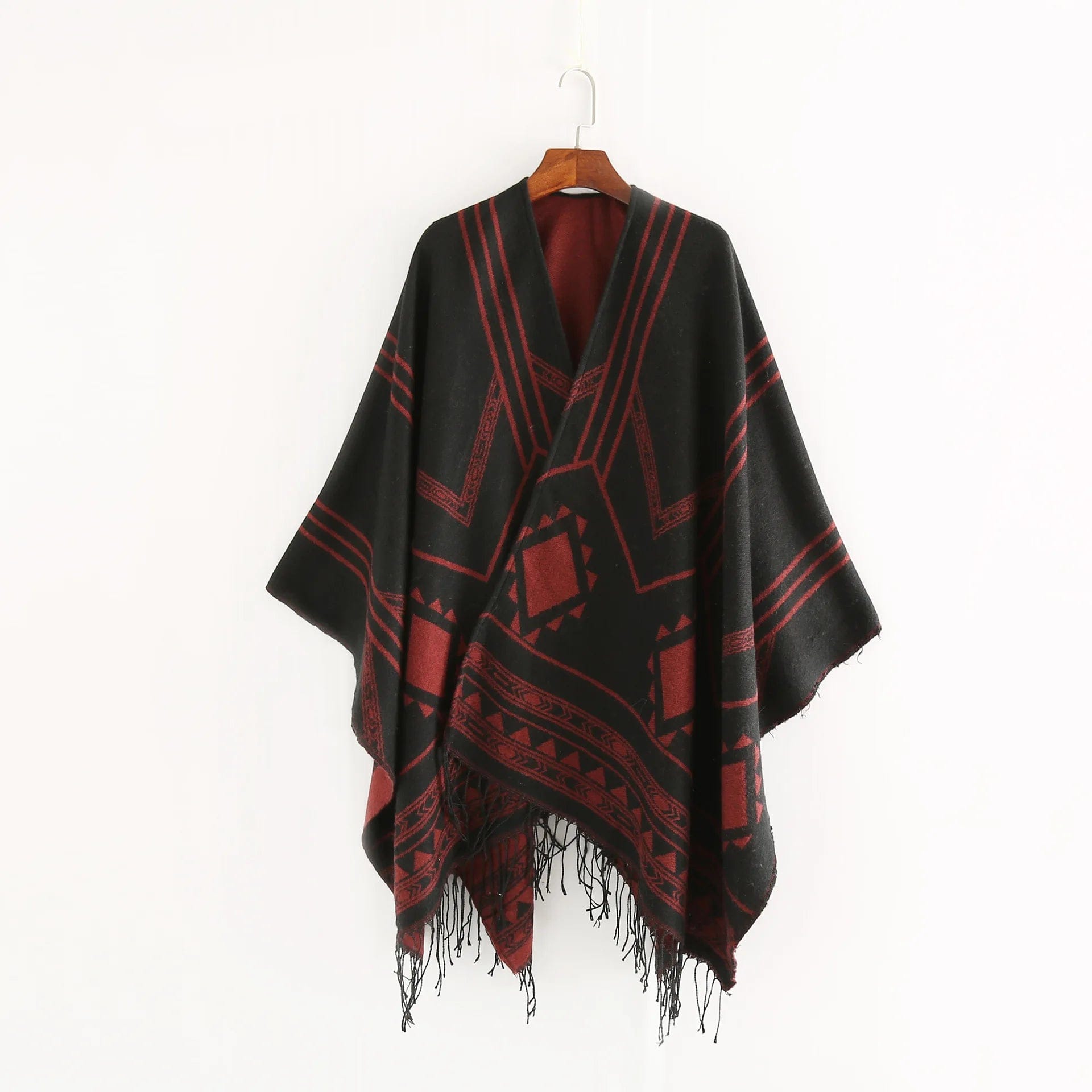 Cloak Poncho Capes 2023 New Indian Nepalese Style Geometric Tassel Split Women Shawl Warm Air Conditioning Room Lady Blue