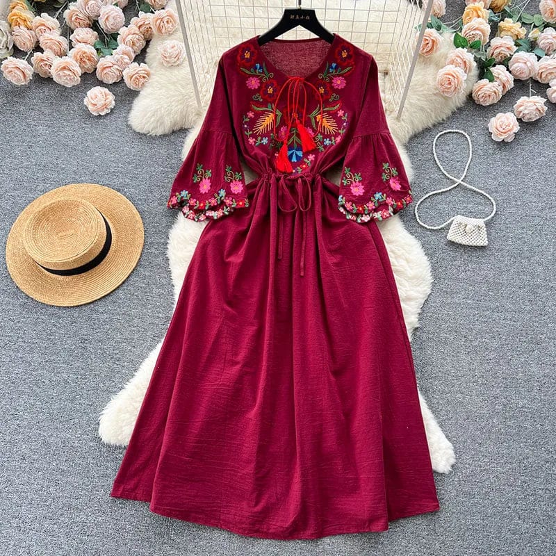Elegant mexican embroidered dress
