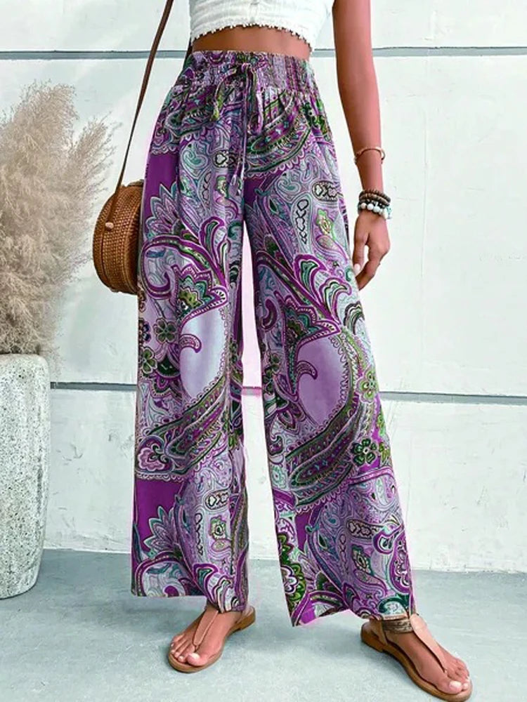 PANOEGSN Mexican Embroidery Print Capri Pants for Women Cotton Linen  Palazzo Pants Summer Casual Wide Leg Cropped Sweatpants – Yaxa Colombia