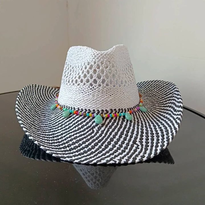 White and Grey Straw Mexican Cowboy Hat